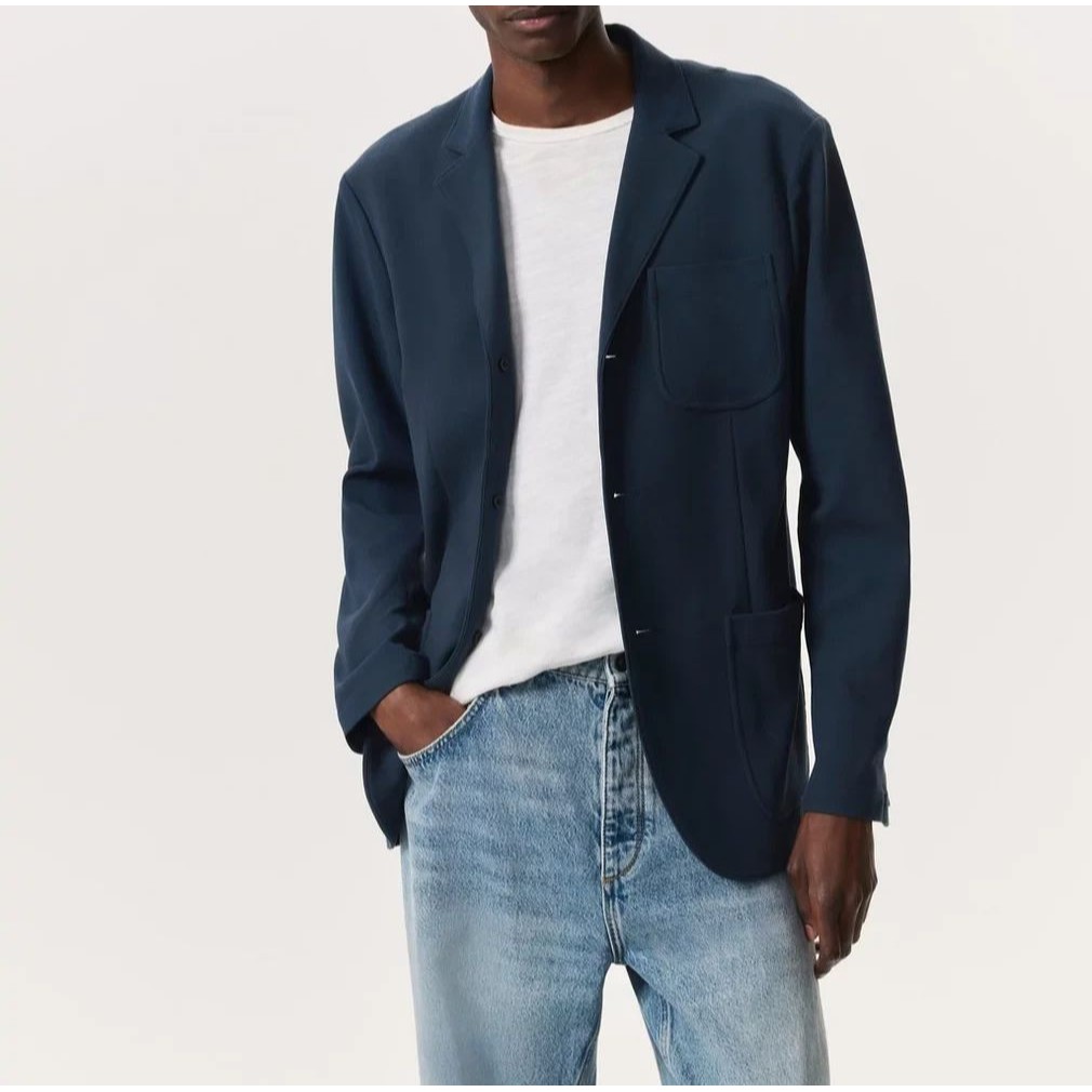 Rag & Bone Jacket Mens Size 38 Navy Achilles Knit Blazer Cotton Blend $598